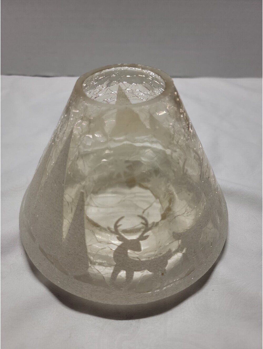 Vintage Yankee Candle Crackle Glass Etched Look Christmas Pattern Candle Shade
